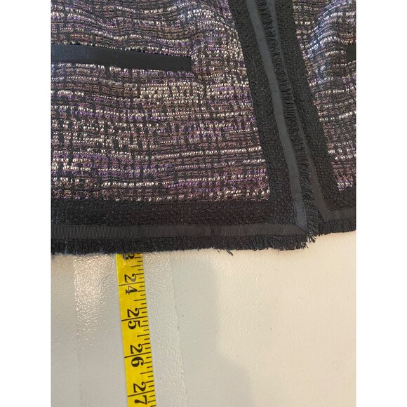 Chicos 1 Tweed Metallic Jacket W/ Black Stretch Sleeves & Fringe Hem Medium - Picture 6 of 10